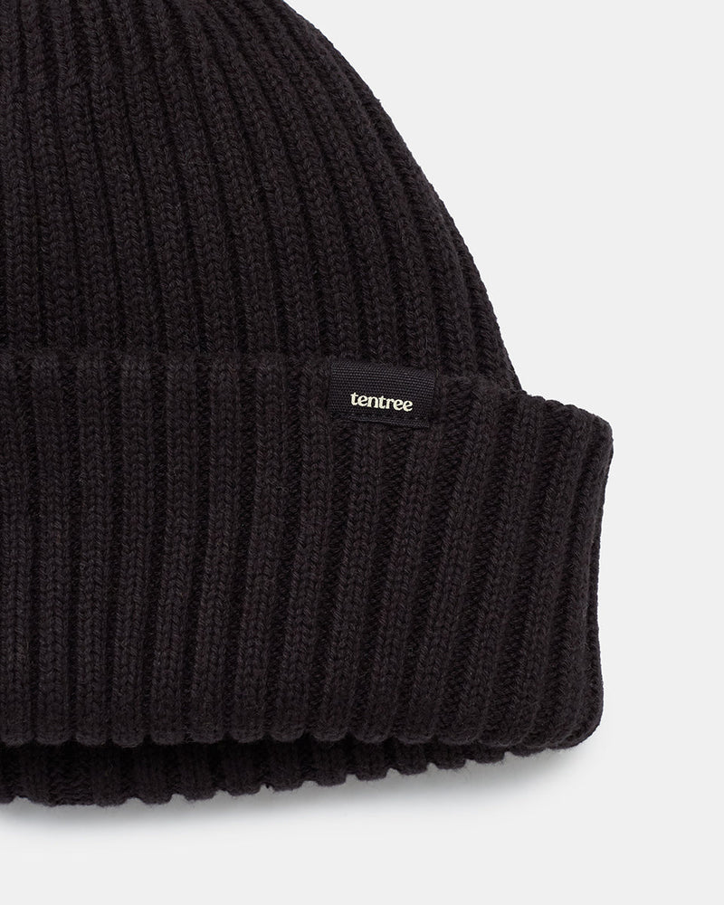 Black-Organic-Cotton-Ribbed-Short-Beanie