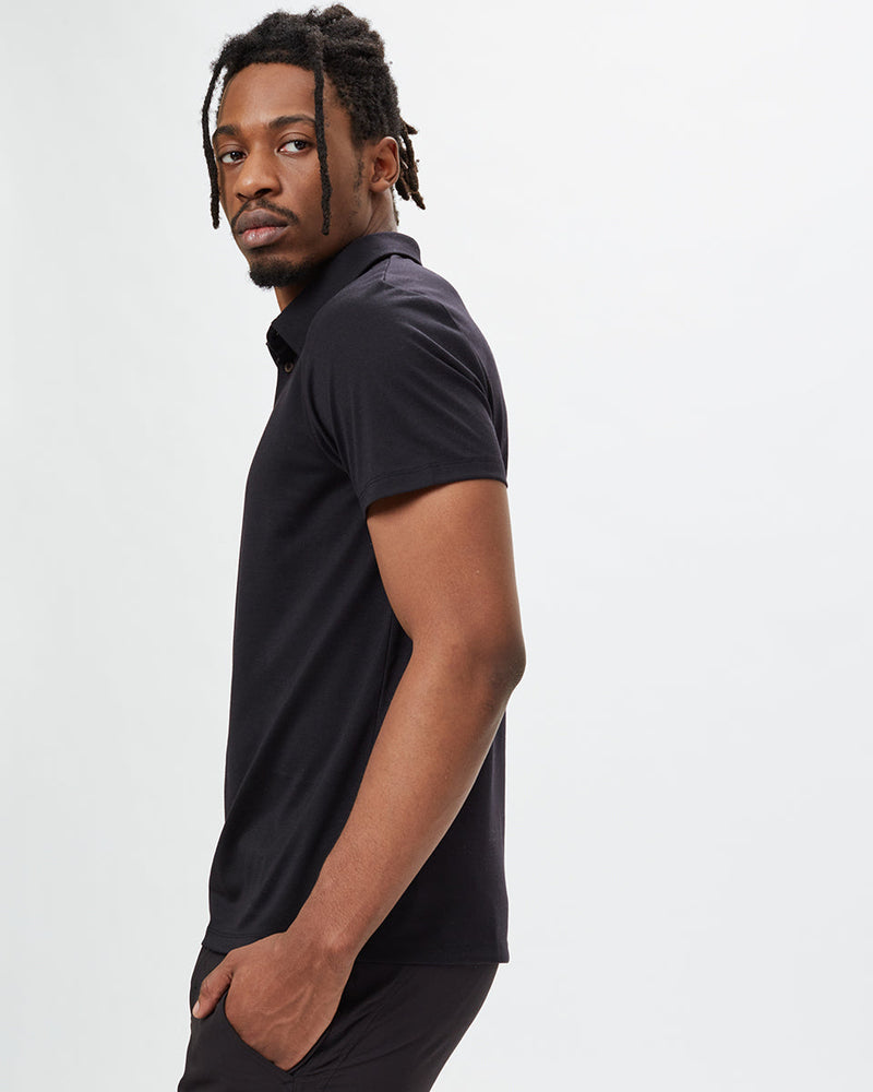 Black Mens Short Sleeve Polo Neck T-Shirt