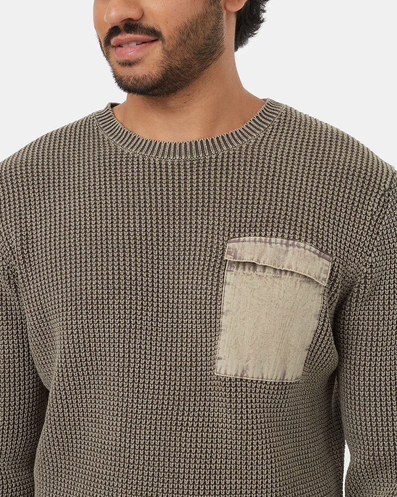 Brown-Organic-Cotton-Pocketed-Crew-Neck-Sweater