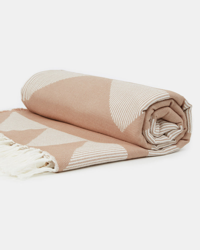 Brown,White Organic Cotton Reversible Beach Blanket