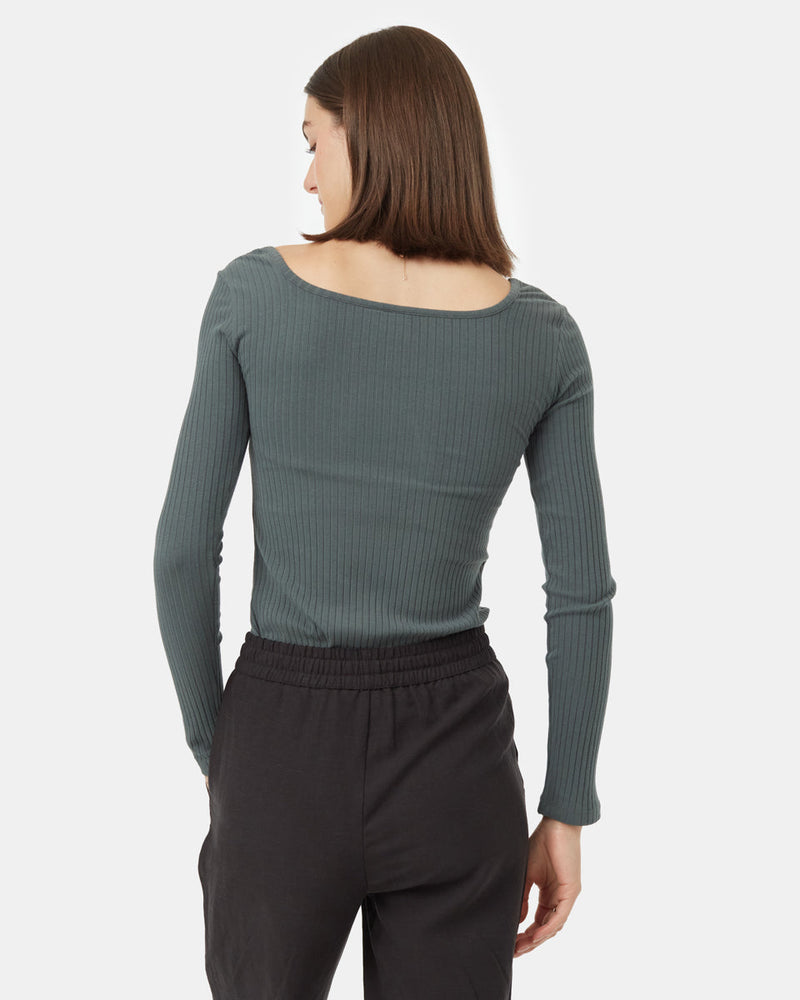 Green-Box-Neck-Ribbed-Long-Sleeve-Top