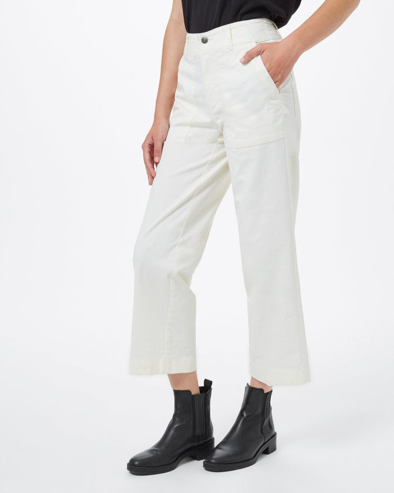 White Women's Twill Wide Leg Trousers
