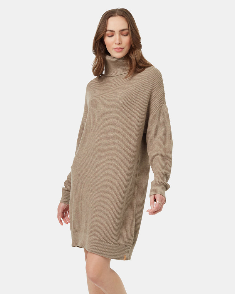 Brown-Turtleneck-Knee-Length-Oversized-Fit-Dress