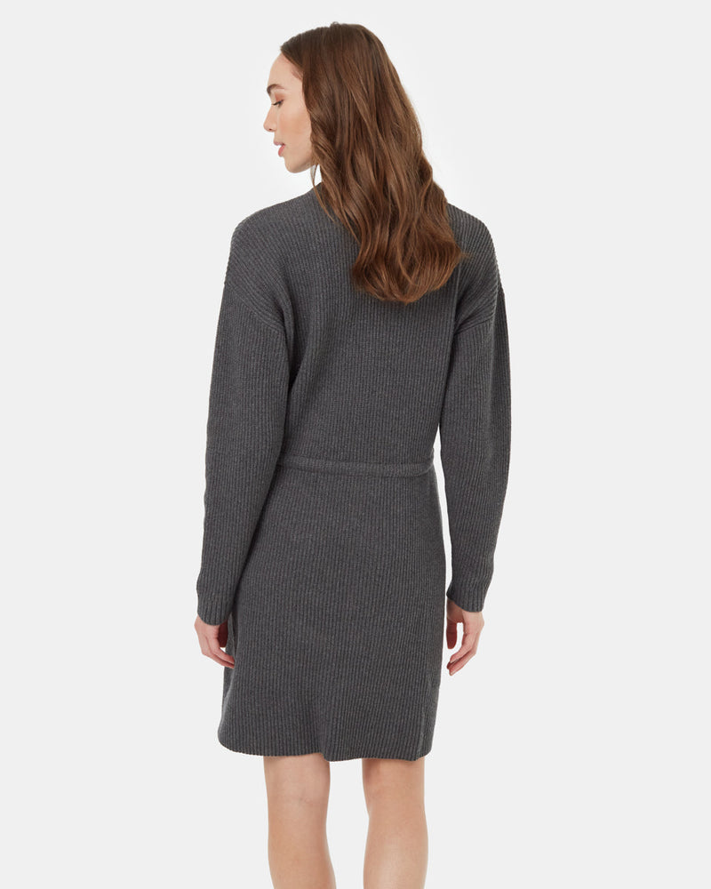 Grey-Drawstring-Sweater-Knee-Length-Long-Sleeve-Dress